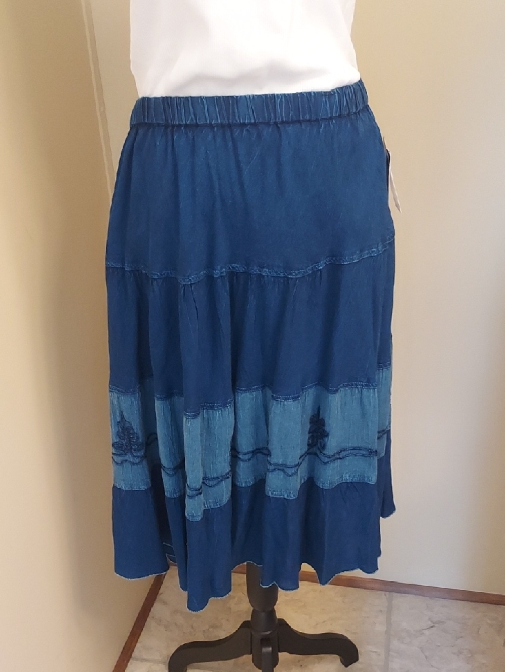Studio West Indigo Blue Tiered Skirt